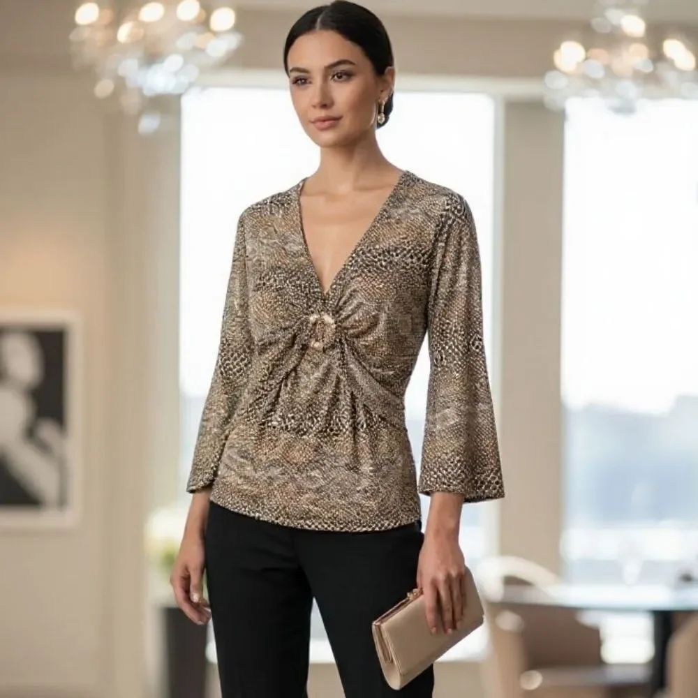 My Story Chic Animal Print V-Neck Blouse